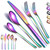 Rainbow Silverware Set 46 Piece, Stainless Steel Flatware Set, Cutlery Set, Utensil Set, With Cake Server, Serving Spoon, Slotted Serving Spoon, Serving Fork, Sugar Spoon, Butter Knife (Shiny Rainbow)
