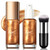 NewBang Shimmer Body Oil with Makeup Brush, Face Body Highlighter Makeup Subtle Pearl Glow Luminizer Liquid Illuminator Glitter Shine Body Brighten Bronze Non-sticky Moisturizing #03 Rose Gold