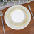 TABLECLOTHSFACTORY 10 Pack | 7" White/Gold Swirl Rim Plastic Dessert Appetizer Plates, Round Disposable Salad Plates