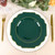 TABLECLOTHSFACTORY 10 Pack | 11" Hunter Emerald Green Hard Plastic Dinner Plates, Disposable Tableware, Baroque Heavy Duty Plates With Gold Rim