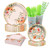 Floral Paper Plate and Napkin Set Party Supplies, 56-Piece Disposable Paper Tableware Set for 8 Guests, Includes 9" & 7" Plates, Napkins, Cups, Knives, Forks, Spoons, and Straws
