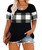 CARCOS Plus Size Women Tops 3X Checkered White & Black Short Sleeve Summer Tshirt Color Block Pullover Shirt Crew Neck Tunic 3XL 22W 24W
