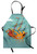 Lunarable Kraken Apron, Giant Squid Sinking a Pirate Boat into Ocean Anchor Ship Humor Design, Unisex Kitchen Bib with Adjustable Neck for Cooking Gardening, Adult Size, Orange Teal