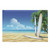 Lunarable Tropical Cutting Board, Surf Board on the Sand by Ocean Sea Idyllic Serene Coast Paradise Image, Decorative Tempered Glass Cutting and Serving Board, Large Size, Royal Blue Sand Brown