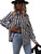 MakeMeChic Women's Casual Striped Button Down Long Sleeve Shirts Blouse Top Black Stripe M
