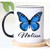 Personalized Blue Butterfly Custom Text With Name Ceramic Cup Coffee Mug 11 oz 15 oz Gift For Women