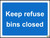 Keep refuse bins closed sign - Self adhesive sticker 200mm x 150mm