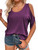 Aoysky Women Cold Shoulder Tops Summer Short Sleeve Shirt Scoop Neck Tee Casual Loose Fitting Solid Color Tunic Top Purple