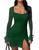 Kaximil Women's Sexy Bodycon Mesh Long Sleeve Square Neck Slit Party Short Mini Dress, Medium, Dark Green