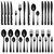 Velaze 24Pcs Black Silverware Set for 4 with Steak Knives, Stainless Steel Flatware Set, Mirror Polished Cutlery Sets, Home Kitchen Eating Tableware Set, Forks Spoons and Knives Set, Dishwasher Safe