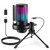 FerBuee USB PC Gaming Microphone with RGB Light. Condenser Microphone with Volume Control, Mute Button, Tripod Stand. 3.5mm Headphone Jack. Compatible with Windows, Mac OS, Smartphones (Black)