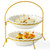XINLTC 2 Tier Serving Stand and Platters Set, Two Tiered Cupcake Tray Stand, 2-Tiered Tray with Gold Metal Stand, Ceramic Serving Platters for Serving Food, Appetizer, Fruit, Dessert