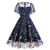 Women Floral Embroidery Dress Mesh Sheer Flutter Sleeve Embroidered Dress Illusion Retro Vintage Cocktail Party Dress Patchwork Wedding Guest A-line Tulle Evening Dress Navy Blue-Ruffle Sleeve S