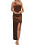 MEROKEETY Women's One Shoulder Velvet Maxi Dress Sleeveless Ruched Bodycon Slit Formal Wedding Guest Dresses, Brown, Medium