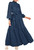 MITILLY Women's Fall Dresses Elegant Floral High Neck Long Sleeve Elastic Waist Formal Maxi Dress with Belt Large Dark Blue