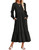 ZESICA Women's 2024 Long Sleeve Dress Crewneck Casual Loose Pleated Tiered Swing Maxi Dresses with Pockets,Black,Small