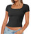 WAYMAKER Short Sleeve Square Neck T Shirts Tops for Women Ribbed Knit Summer Tees (Black,Medium)