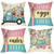 Ussap Happy Easter Peeps Decorative Throw Pillow Covers 18 x 18 Set of 4, Bunnies Eggs Chicks Blue Truck Stripes Cushion Case Decor, Rabbit Ears Flowers Butterfly Home Decoration for Sofa Couch