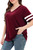 CARROTMOB Summer Tops for Women Plus Size T-Shirts V Neck Short Sleeve Stripes Casual Tee Blouse Wine Red 2X
