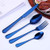 ONUIFIKE Silverware Set, 4/16/24/32 Pieces 304 Stainless Steel Cutlery Set Stainless Steel Cutlery, Fork And Spoon Steak Knife, Cutlery Flatware Set (Color : Blue, Size : 1Set-4Pcs)