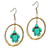 Simulated Green Turquoise Sea Turtle Multi Strand Dangle Hoop Brass Earrings