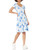 OUGES Women's Short Sleeve V Neck Button Down Midi Skater Dress with Pockets(Floral25,L)