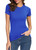 Women's Crewneck Slim Fitted Short Sleeve T-Shirt Stretchy Bodycon Basic Tee Tops (M, Royal Blue)