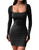 Mizoci Women's Sexy Bodycon Square Neck Long Sleeve Ruched Club Party Mini Dresses,Small,Black