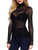 Women Bodycon Mesh Long Sleeve Tops Sexy See Through Solid Turtleneck Blouses Sheer Slim Fit T Shirts Clubwear (Black, L)