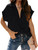 Inorin Womens Casual Short Sleeve Button Down Shirts V Neck Collared Shirt Tops Blouses with Pockets Black