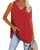 Fisoew Women V Neck Tank Tops Summer Loose Casual Basic Solid Color Sleeveless Shirts Tunic Tops Red