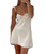 Women Satin Low Cut Mini Dress Sleeveless Backless Spaghetti Strap Short Cami Dress Silky Bodycon Party Clubwear