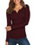 Tobrief Henley Shirts for Women Long Sleeve Solid Sexy V Neck Knit Ribbed Button Down Sweater Tops Wine Red,XL