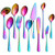 Rainbow Serving Spoons Set, Serving Utensils Set Include Cake Server Slotted Spoon Serving Spoon Serving Fork Ladle Butter Knife Spreader Serving Set Dishwasher Safe (Rainbow Color-11Pcs Set)