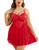 Avidlove Valentines Day Lingerie Plus Size Babydoll Strap Lace Chemise V Neck Sleepwear Mesh Nightwear Side Slit Nightie Red