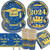 Graduation Party Suppliers Blue and Gold Graduations Party Decorations Congrats Grad Dinnerware Set Include Graduation Plates Napkins Cups and Tablecloth, Serve 30