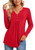 CATHY Womens Long Sleeve Tunic Tops Henley Shirt V-Neck Button Down Blouse Casual Pleated Basic Pullover, 2XL, Long Red