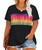 CARCOS Plus Size Women Tops 3X Short Sleeve Summer Colorful Rainbow Tshirt Color Block Pullover Shirt Crewneck Shimmer Tee Sequin Tunic Rainbow 3XL 22W 24W