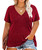 CARCOS Plus Size Tops for Women 4X Glitter Wine Red Shirts V Neck Short Sleeve Shiny Dots Tunics Summer Casual Blouse Solid Color Clubwear 4XL 24W 26W