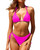 Holipick Triangle Bikini Sets String Halter Double Straps Bikini Cheeky Sexy Tie Side Bathing Suit Two Piece Swimsuit Pink