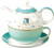 YBK Tech Euro Style Teapot Cup& Saucer Set Art Bone China Ceramic Tea Coffee Cup for Breakfast Home Kitchen (Blue Stripe)