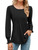 LOMON Womens Long Sleeve Tops Solid Color Crew Neck Shirts Casual Loose Pleated Tunic Blouses with Smocked Cuffs(Black,M)