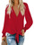 LYANER Women's Casual V Neck Long Sleeve Tie Front Knot Button Down Shirt Blouse Top Red X-Large