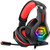 Ozeino [2024 New] Gaming Headset for PC, PS4, PS5, Xbox Headset, Gaming Headphones with Noise Cancelling Flexible Mic Memory Earmuffs RGB Light for Phone, Switch, Mac -Red