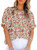 Dokotoo Floral Print Blouses for Women Fashion 2024 Crewneck Ruffle Smocked Short Sleeve Shirts Flowy Babydoll Summer Tops Cute Blouses for Teen Girls Orange M