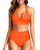 Tempt Me Women's Vintage Swimsuits Orange Retro Halter Ruched High Waist Bikini with Bottom M