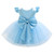 Infant Baby Girls Wedding Flower Girl Dress Ruffle Sleeve Satin Pearls Tulle Tutu Dress Bowknot V Back Pageant Party Birthday Formal Dress Baby Girl Christening Baptism Dresses Blue 18-24 Months