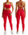 RXRXCOCO Ribbed Workout Sets for Women 2 Piece Backless Strappy Sports Bra Seamless Leggings Matching Set Yoga Outfits Red Medium