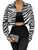 WDIRARA Women's Zebra Print Button Down Crop Jacket Collared Drop Shoulder Long Sleeve Cropped Shacket Jacket Black and White XS