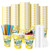 Meanplan 300 Pieces/100 Sets Lemonade Cups with Lids and Straws Disposable Cups for Party Decorative Lemon Paper Cup Lemonade Stand Supplies for Water Juice Kitchen Coffee Birthday Decorations (12 oz)